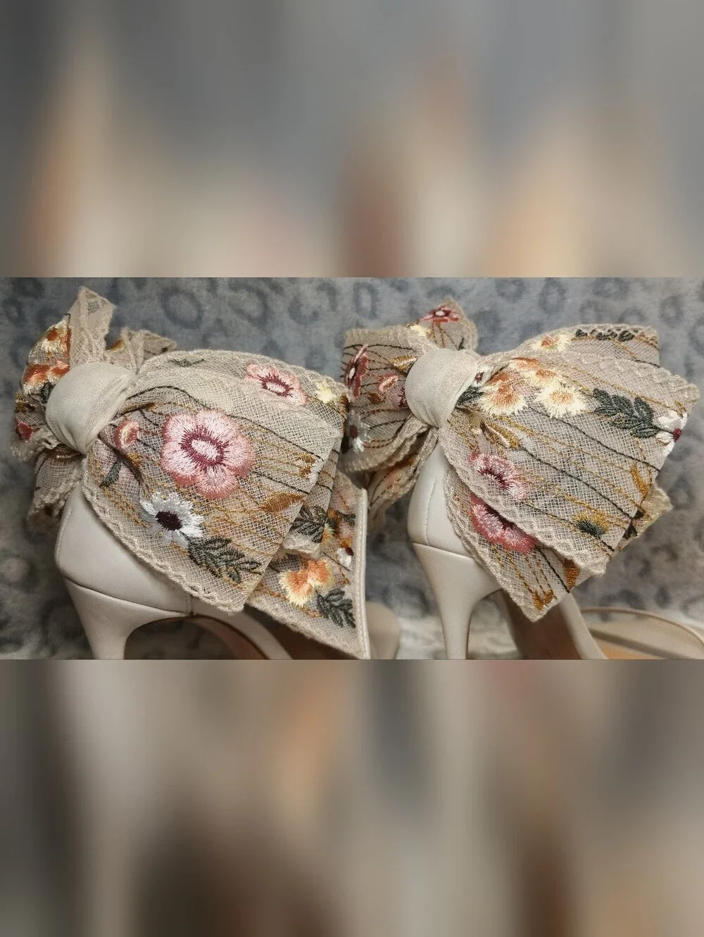 Steve Madden Cream High Heels with Oversized Floral Embroidered Bow Size 8M - Picture 6 of 11